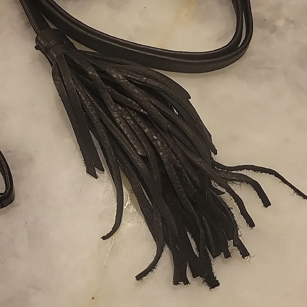 NWT B-Low The Belt Leather Gatsby Long Black Fringe Tassel Boho Waist Cinch Wrap